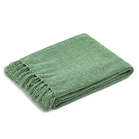 50 x 60 Americanflat Zaina Throw Blanket in Sage and Beige Herringbone 100% Cotton with Fringe 